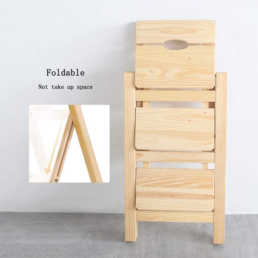 DINGZXC Step Stool Wood Stepstool, Foldable Living Room Bar Stool, Portable Cloakroom Kitchen Office