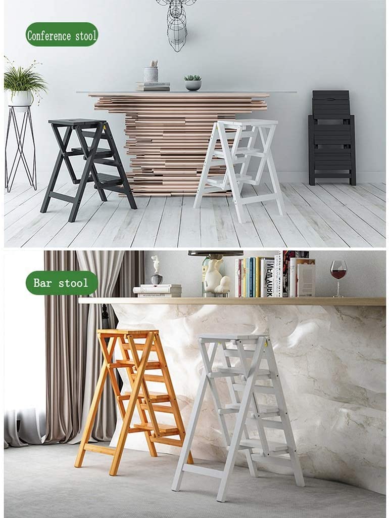 DINGZXC Step Stool Wood Stepstool, Foldable Living Room Bar Stool, Portable Cloakroom Kitchen Office
