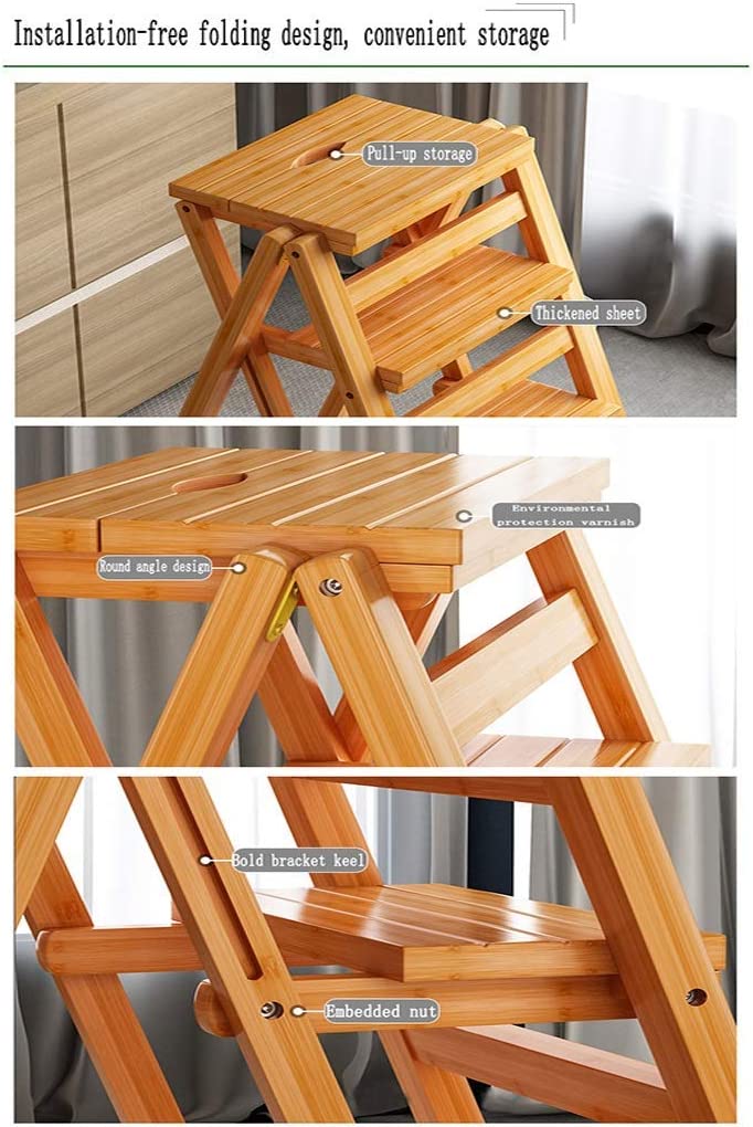 DINGZXC Step Stool Wood Stepstool, Foldable Living Room Bar Stool, Portable Cloakroom Kitchen Office