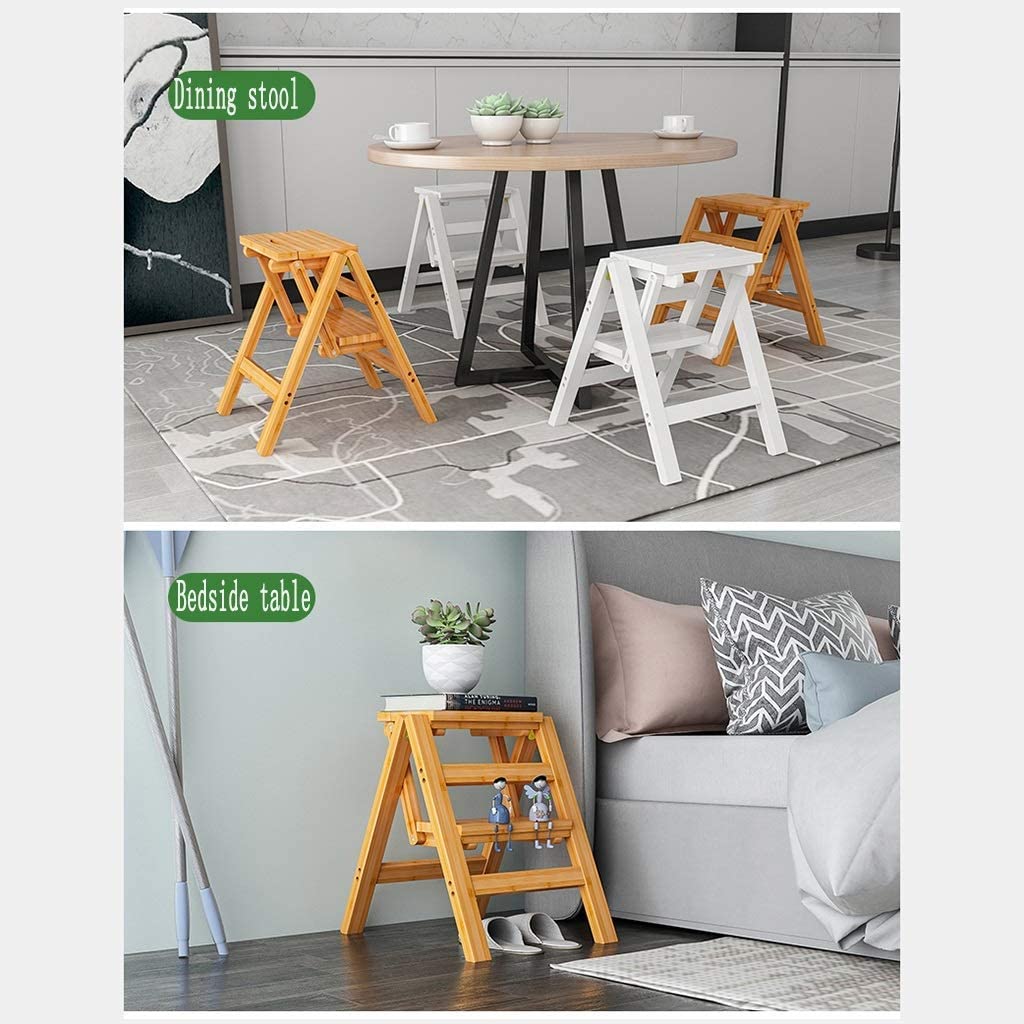 DINGZXC Step Stool Wood Stepstool, Foldable Living Room Bar Stool, Portable Cloakroom Kitchen Office