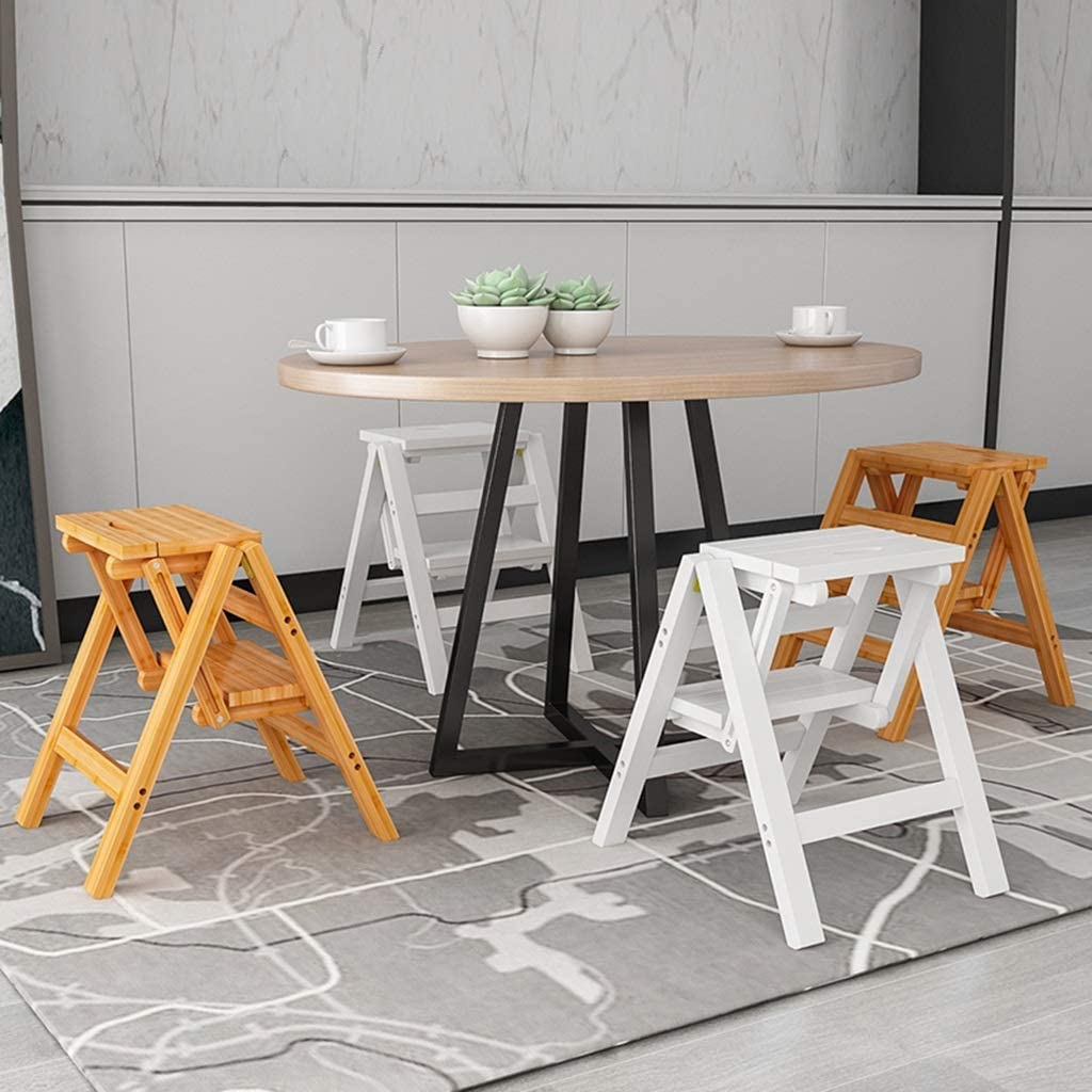 DINGZXC Step Stool Wood Stepstool, Foldable Living Room Bar Stool, Portable Cloakroom Kitchen Office