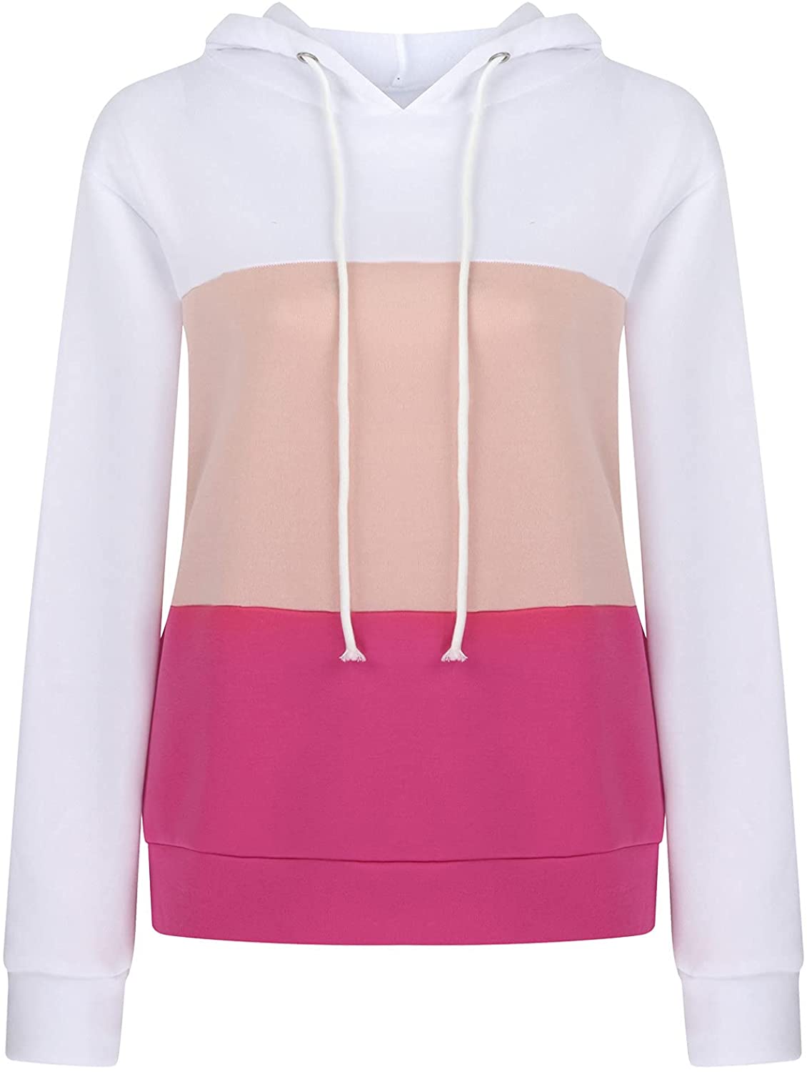 Tops for Women Work Casual Long Sleeve Hoodies Fashion Stitching Color Sweatshirts Drawstring Pullov