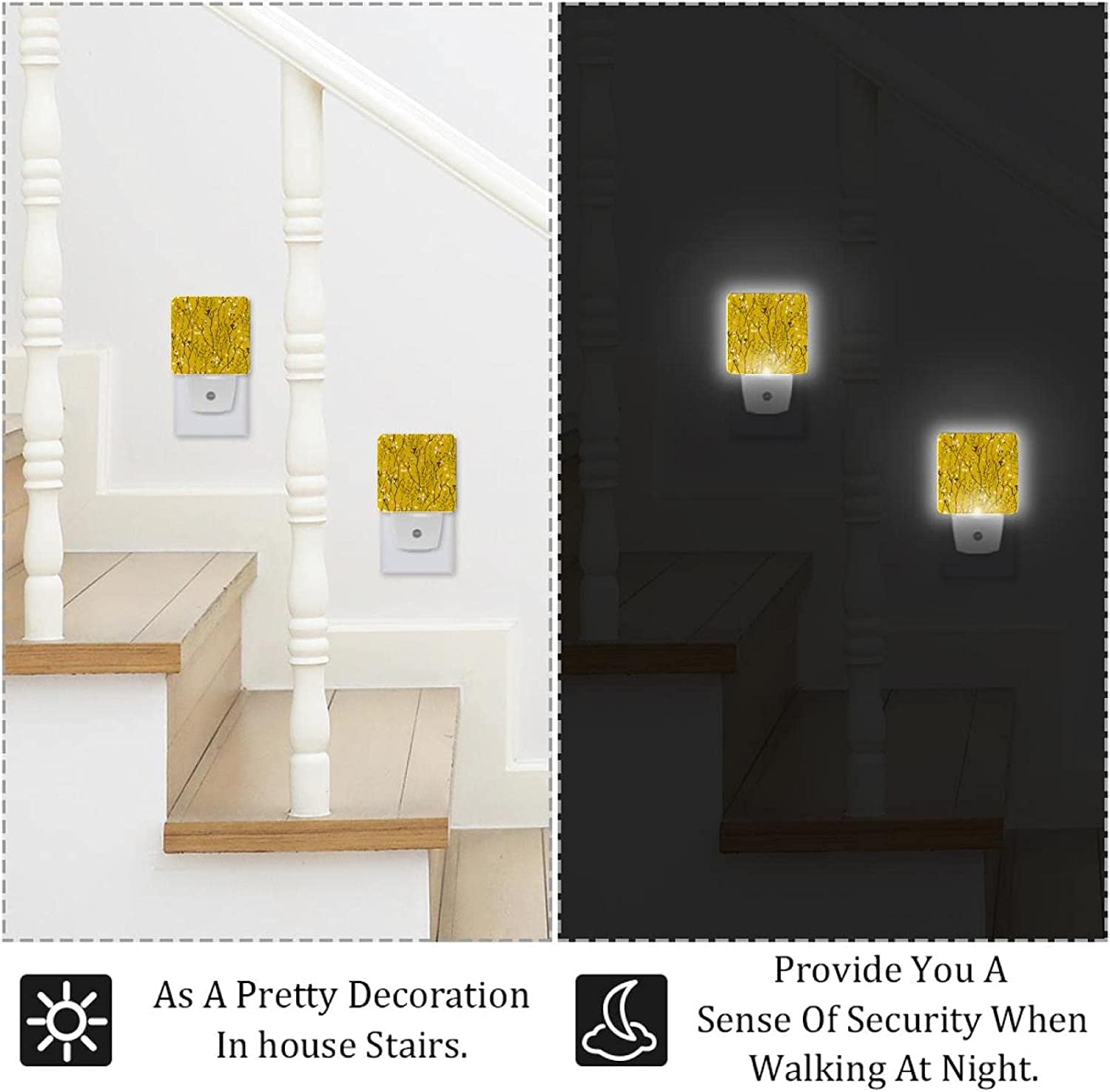 Little Flower Pink White Yellow Background Night Lights Indoor,Wall Decorative Nightlights for Bedro