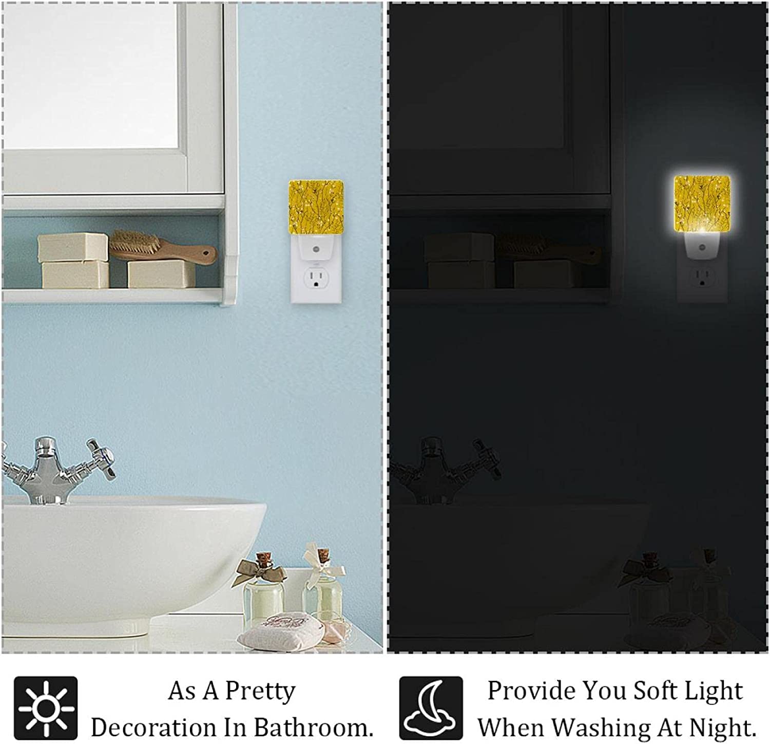 Little Flower Pink White Yellow Background Night Lights Indoor,Wall Decorative Nightlights for Bedro