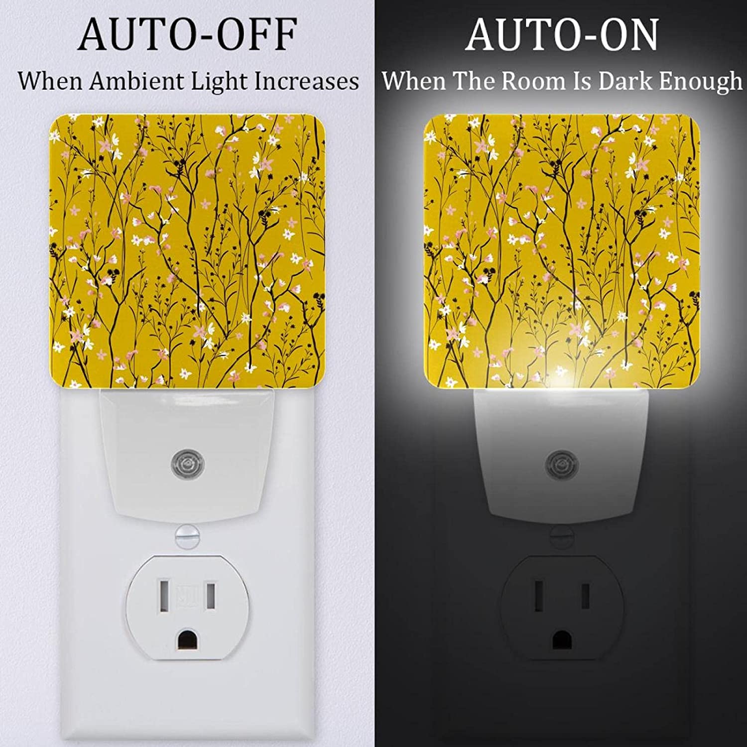 Little Flower Pink White Yellow Background Night Lights Indoor,Wall Decorative Nightlights for Bedro