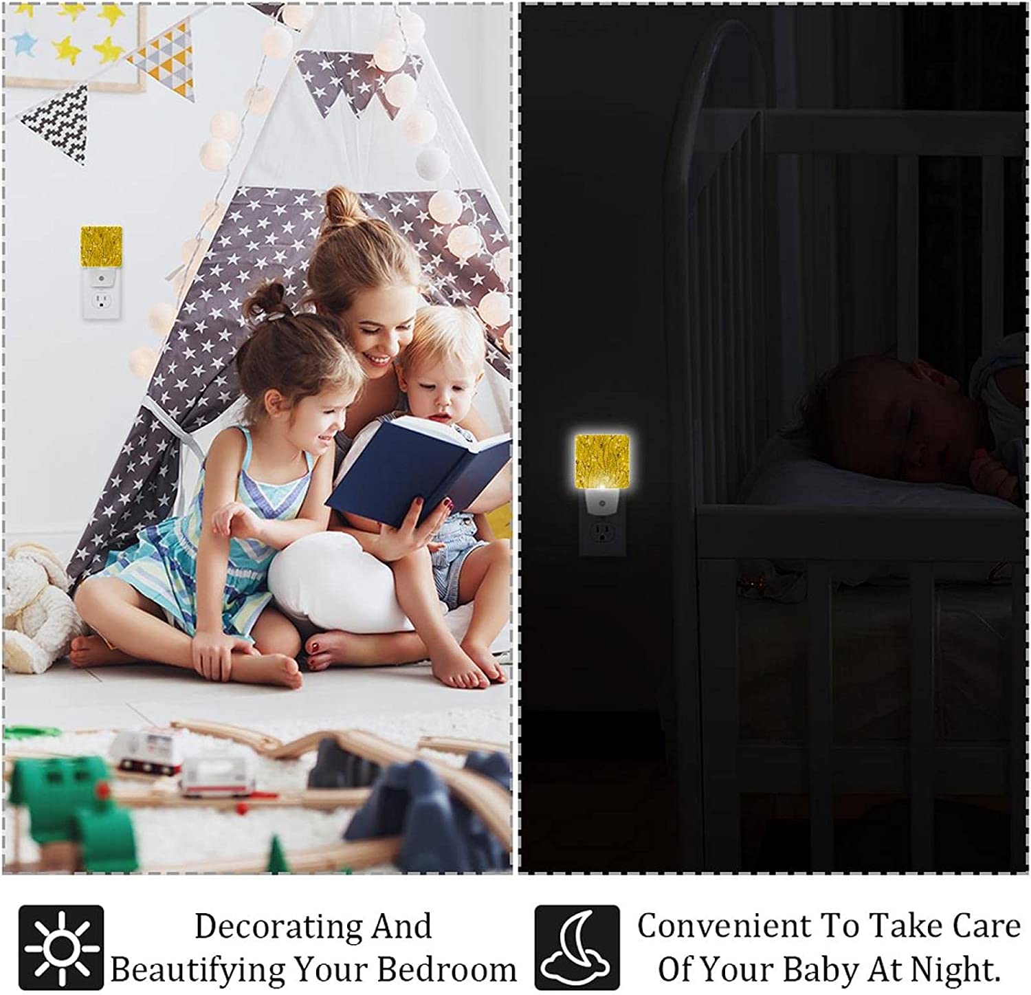Little Flower Pink White Yellow Background Night Lights Indoor,Wall Decorative Nightlights for Bedro