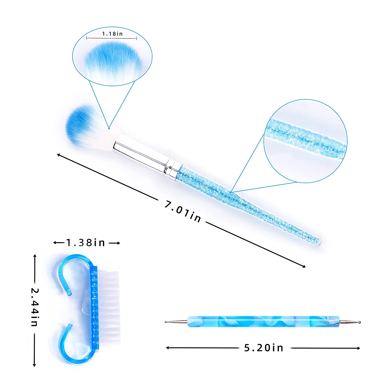 28PCS Acrylic Nail Brush Set Including 7 Pcs UV Gel Nail Art Brushes(Color Blue), 6 Pcs 3D Nail Exte