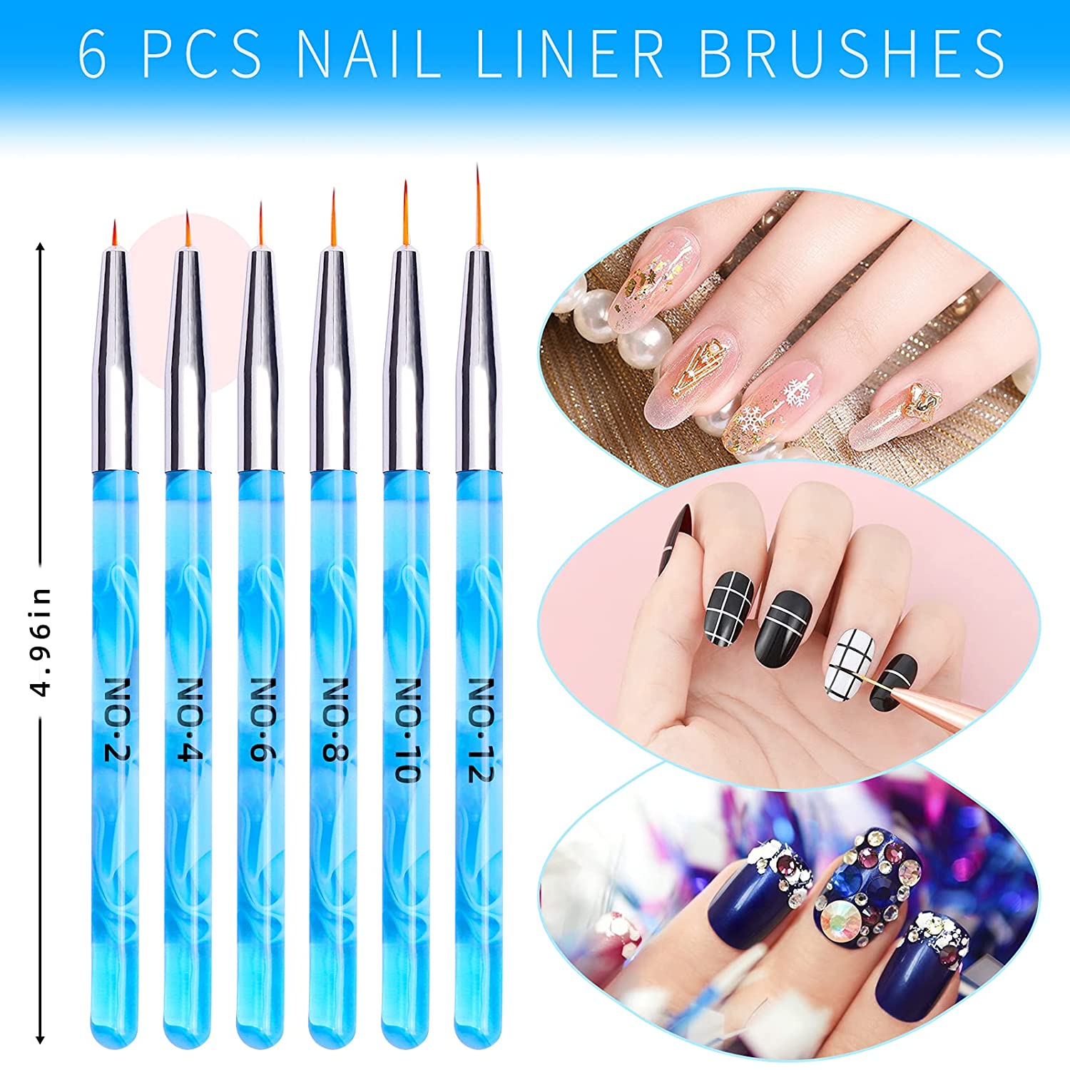 28PCS Acrylic Nail Brush Set Including 7 Pcs UV Gel Nail Art Brushes(Color Blue), 6 Pcs 3D Nail Exte