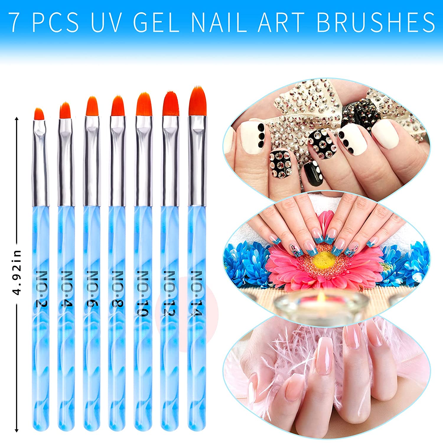 28PCS Acrylic Nail Brush Set Including 7 Pcs UV Gel Nail Art Brushes(Color Blue), 6 Pcs 3D Nail Exte