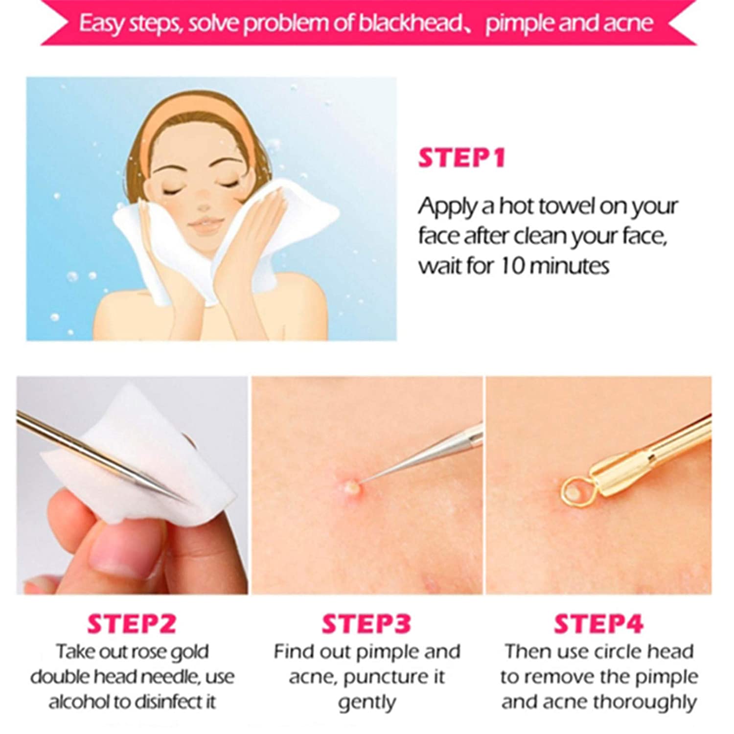 Sevenfly Professional Blackhead Needle Acne Picking Needles (4 Pieces) Acne Remover Acne Squeezing T
