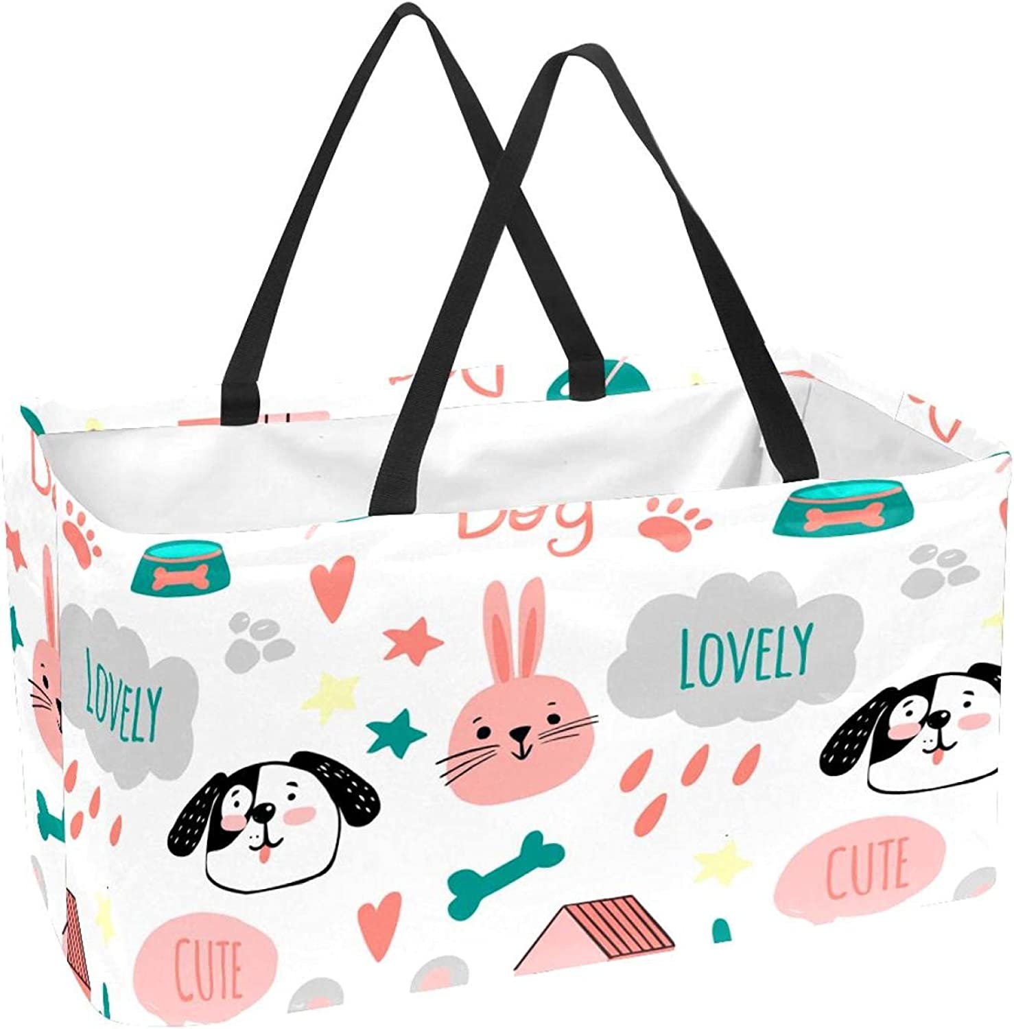 Reusable Grocery Bags Boxes Storage Basket, Dinosaurs Pattern Collapsible Utility Tote Bags with Lon