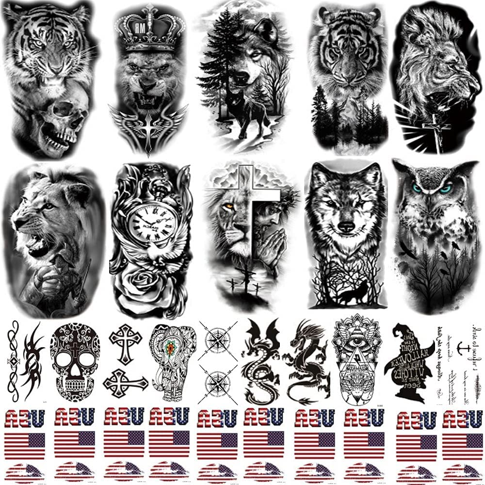 Temporary Tattoo Stickers (8 Full-arm Tattoo Stickers for Men and Women) 