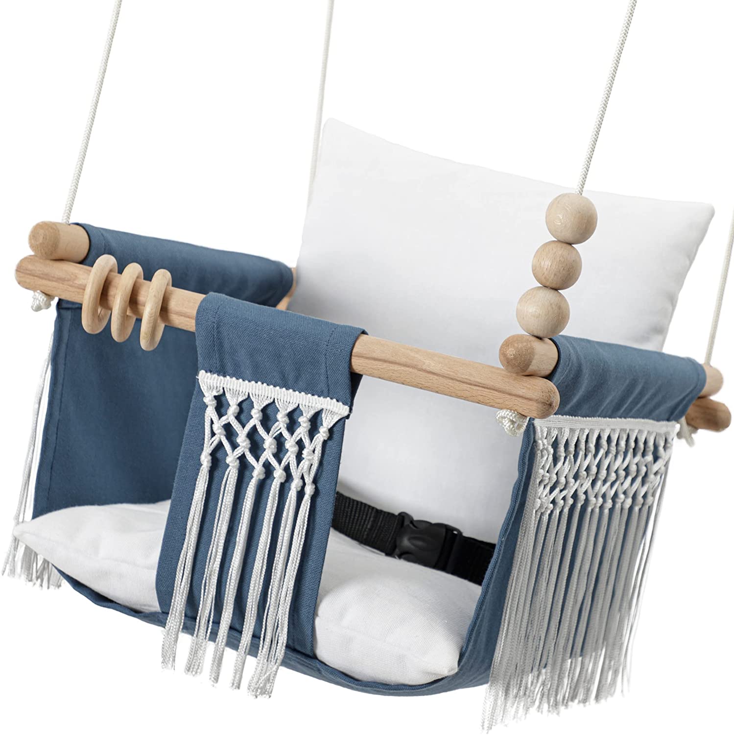 Mass Lumber Boho Baby Swing - Outdoor Indoor Seat Set with Belt, Ceiling Hardwares, Cushions, Bohemi