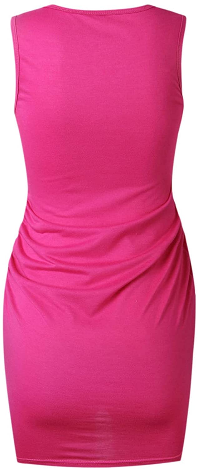 WYTong Women Casual Crew Neck Ruched Sleeveless Tank Bodycon 2021 Shirt Short Mini Dresses Summer Dr