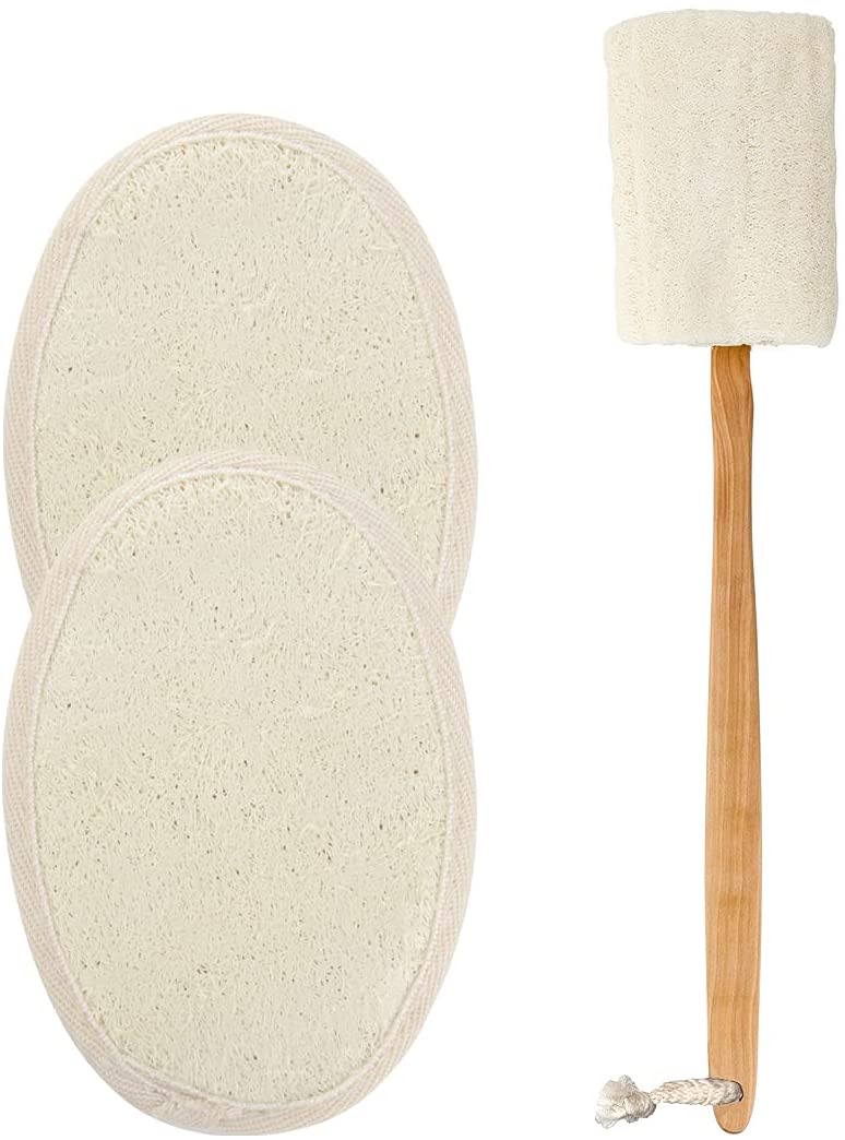 Linkidea 3PCS Bath Loofahs with Long Handle, Body Back Scrubber for Women Men, Natural Exfoliating L
