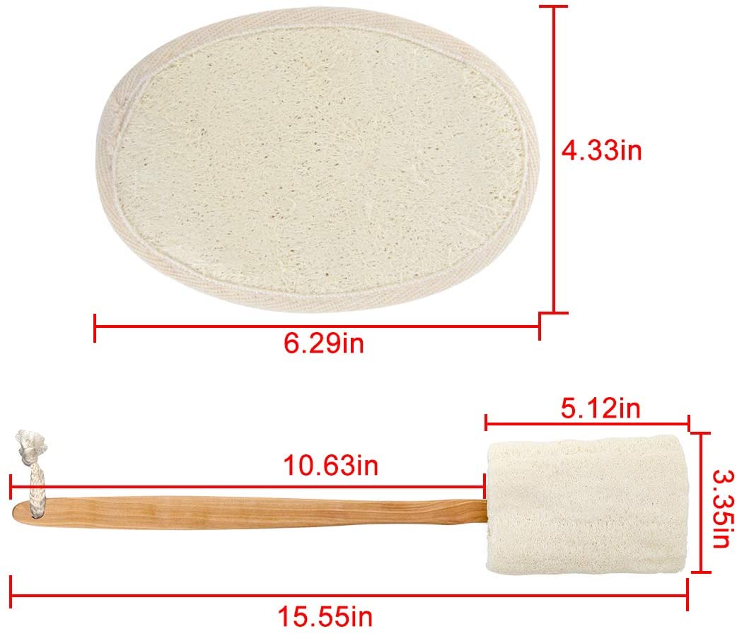 Linkidea 3PCS Bath Loofahs with Long Handle, Body Back Scrubber for Women Men, Natural Exfoliating L