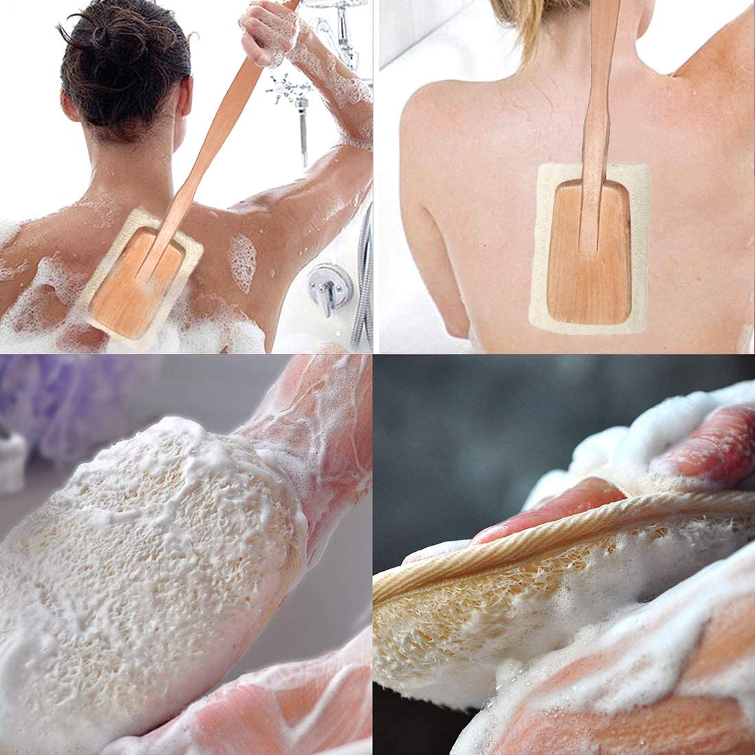 Linkidea 3PCS Bath Loofahs with Long Handle, Body Back Scrubber for Women Men, Natural Exfoliating L