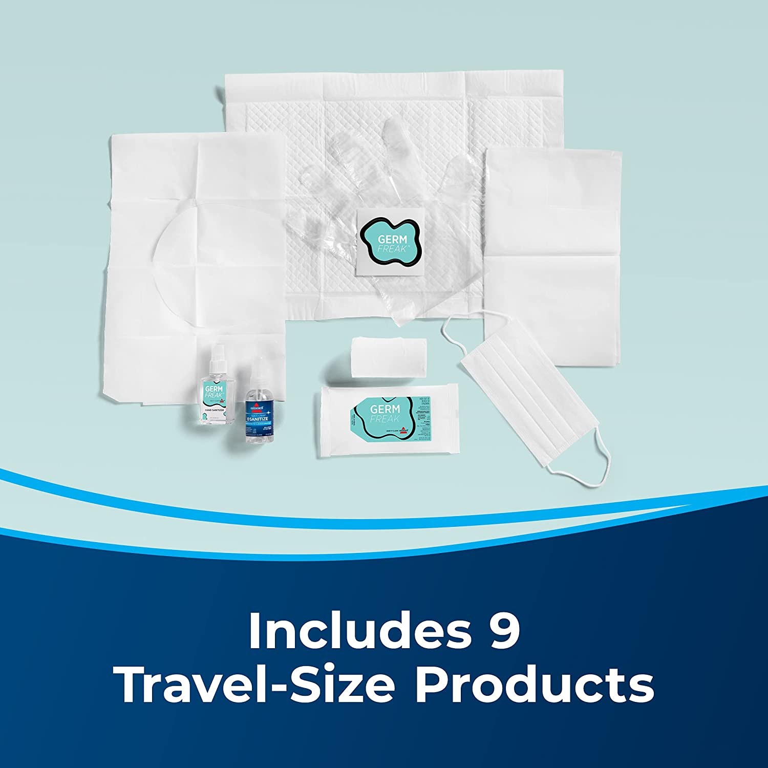 BISSELL Germ Freak Travel Kit with Spot Clean, Sanitize Spray, Wipes & Hand Gel, Protective Gloves &