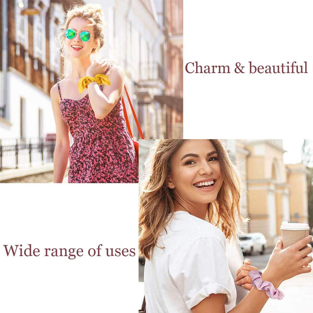 Hair Scarf Scrunchies，4 pcs Hair Bands Ponytail Holder Scrunchy Ties 2 in 1 for women/Girls, Soft 