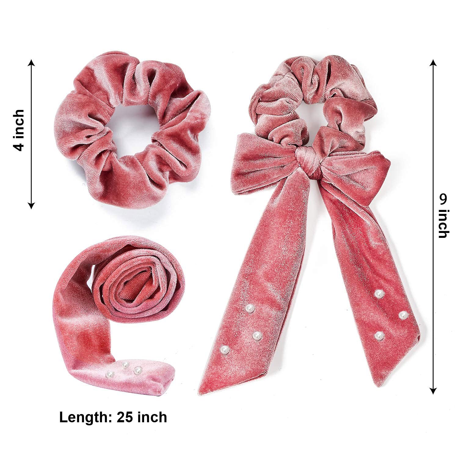 Hair Scarf Scrunchies，4 pcs Hair Bands Ponytail Holder Scrunchy Ties 2 in 1 for women/Girls, Soft 