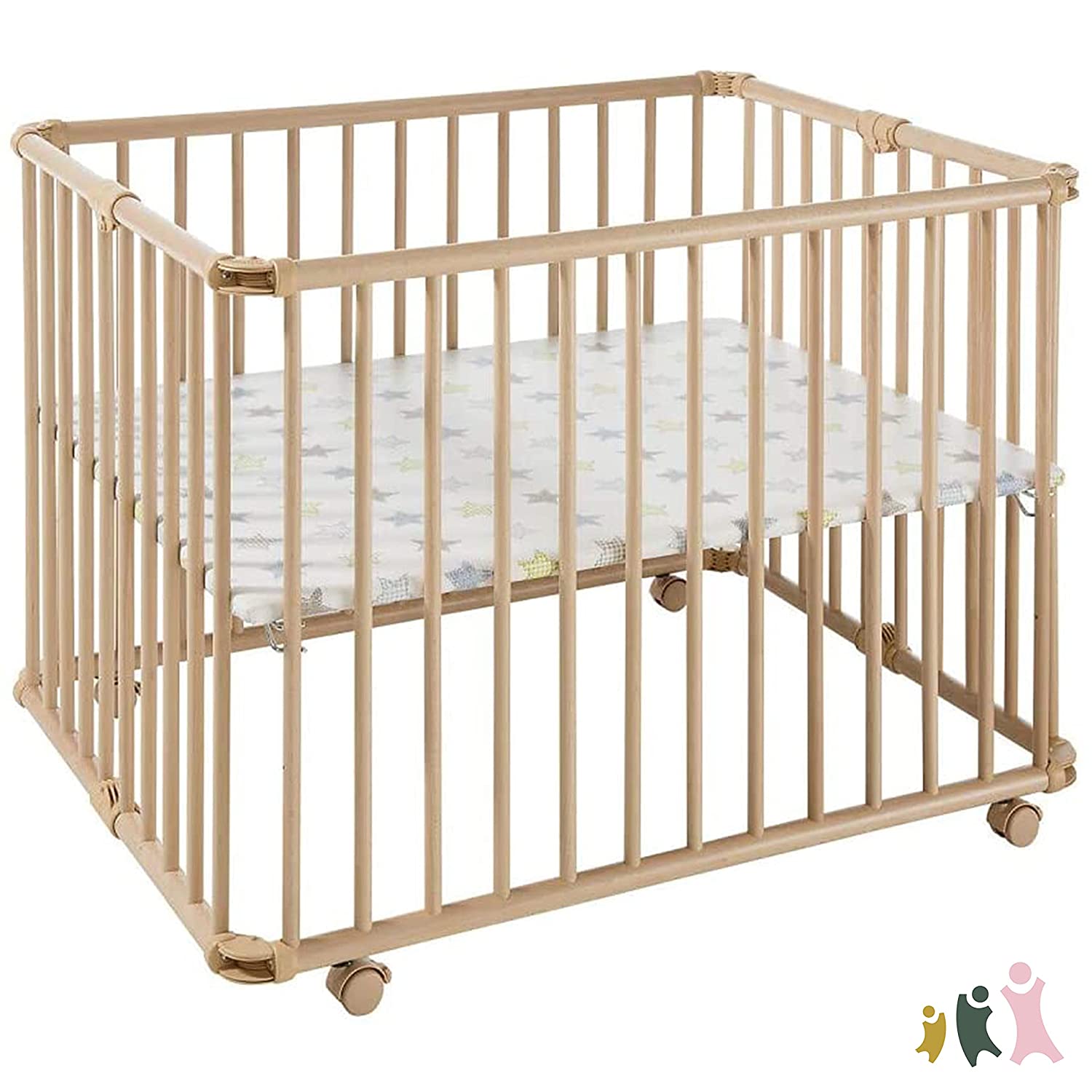 Geuther Laufstall Lucilee - zusammenfalltbares Laufgitter, T\xc3\x9cV gepr\xc3\xbcft aus Holz in Nat