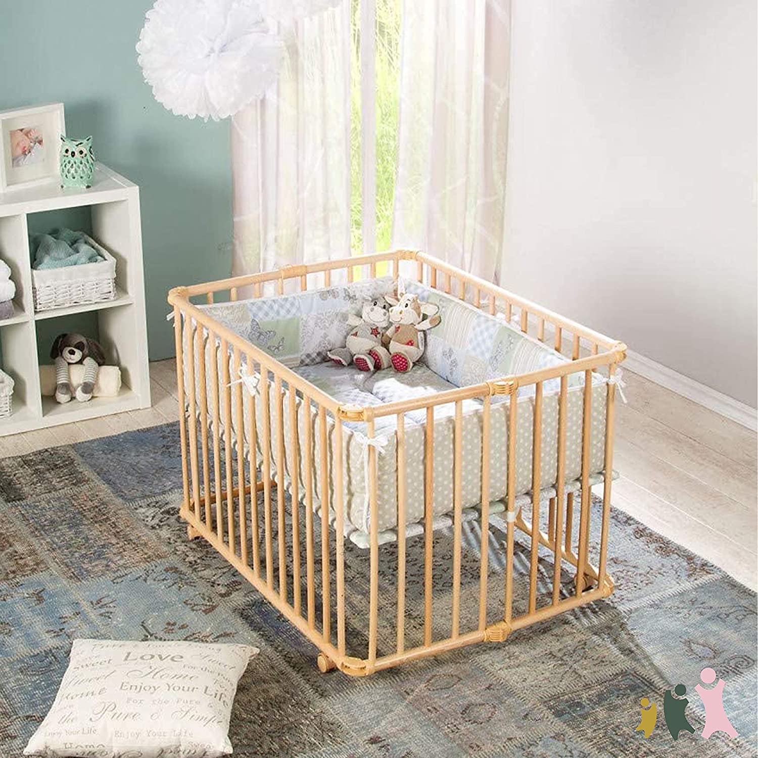 Geuther Laufstall Lucilee - zusammenfalltbares Laufgitter, T\xc3\x9cV gepr\xc3\xbcft aus Holz in Nat