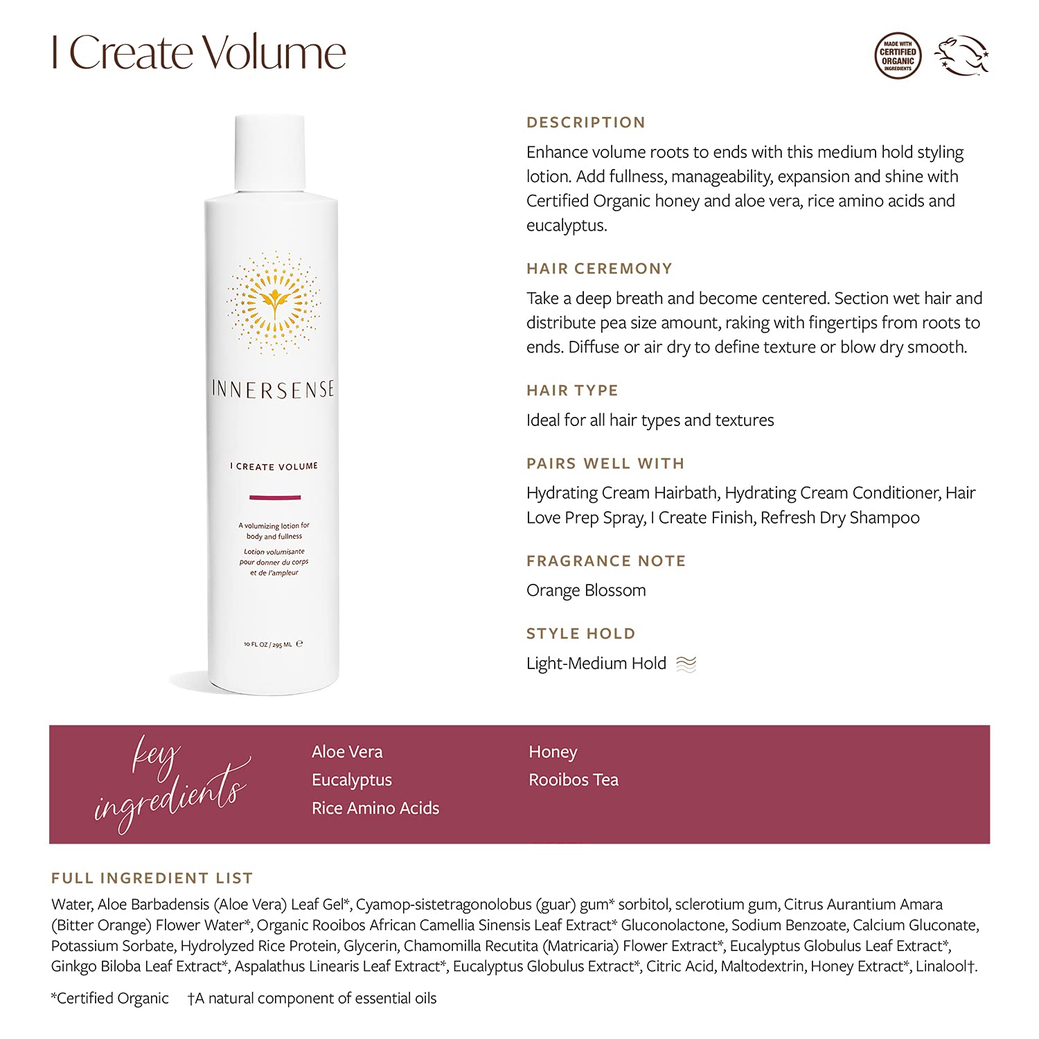 Innersense Organic Beauty - Natural I Create Volume Hair Volumizing Lotion | Non-Toxic, Cruelty-Free