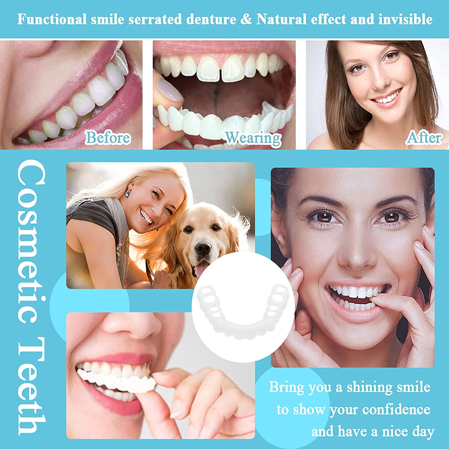 FCcassiel Snap on Veneers, Temporary Teeth for Men and Women,Cover The Imperfect Teeth,No Pain No Sh