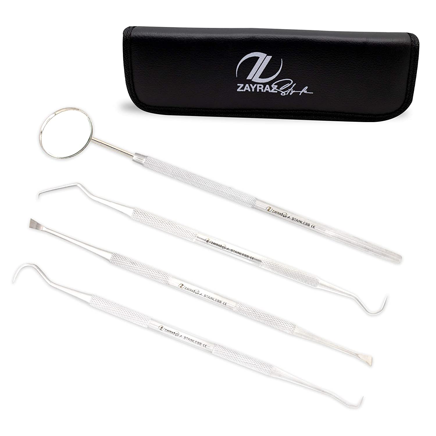 Zayraz Style Professional Hygiene Kit of 4 - Calculus & Plaque Remover Set - Stainless Steel Tarter