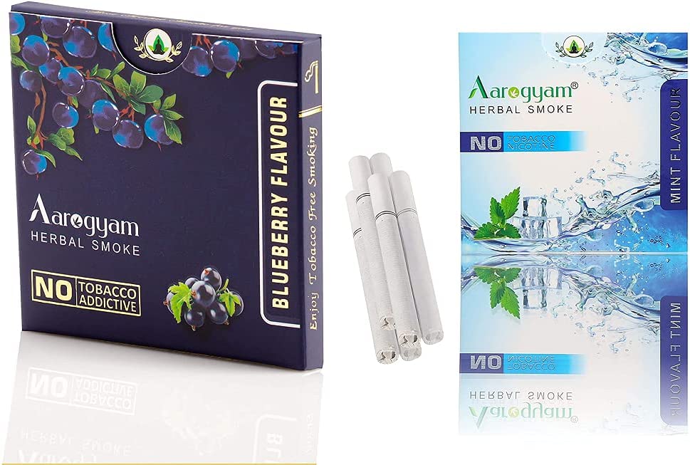 Aarogyam Herbal Cigarettes for Relieve Stress Combo Pack of (Blueberry Flavor and Mint Flavor)