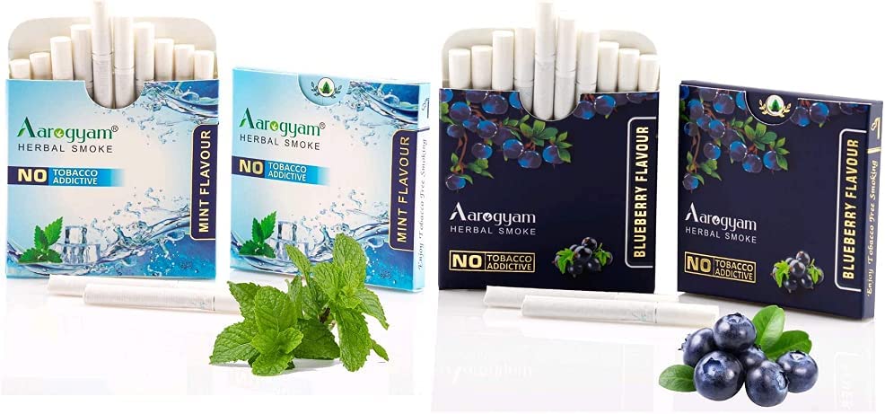 Aarogyam Herbal Cigarettes for Relieve Stress Combo Pack of (Blueberry Flavor and Mint Flavor)