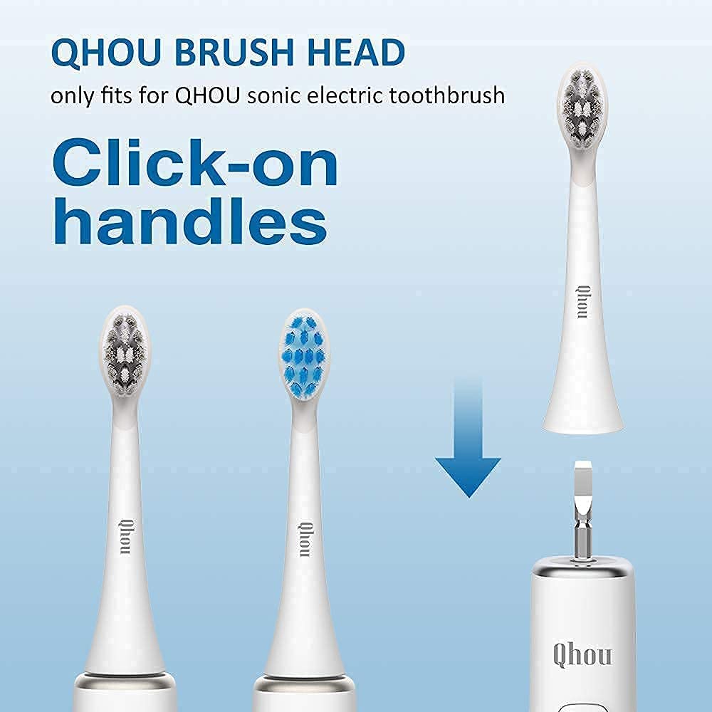 Qhou Electric Sonic Toothbrush with 6 Pack Replacement Brush Heads (Standard Bristles)