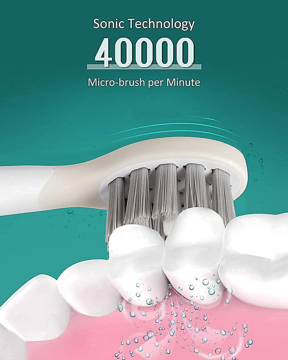 Qhou Electric Sonic Toothbrush with 6 Pack Replacement Brush Heads (Standard Bristles)