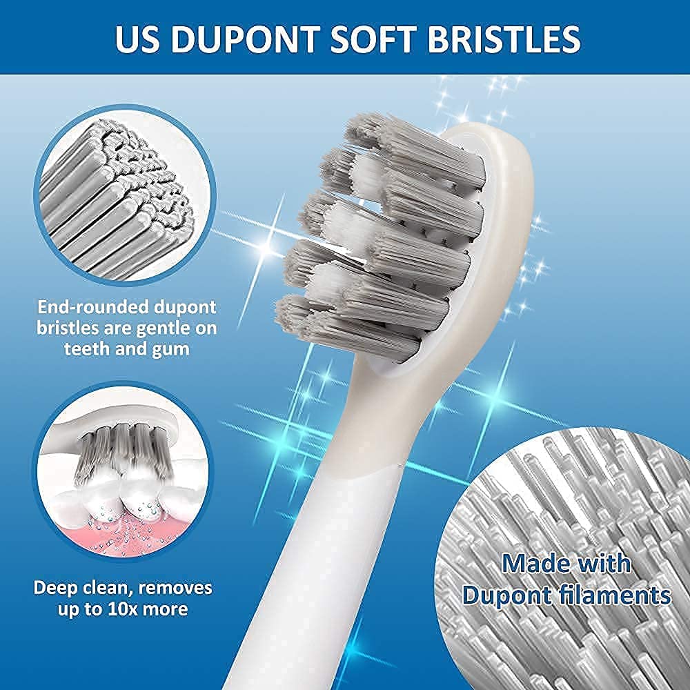 Qhou Electric Sonic Toothbrush with 6 Pack Replacement Brush Heads (Standard Bristles)