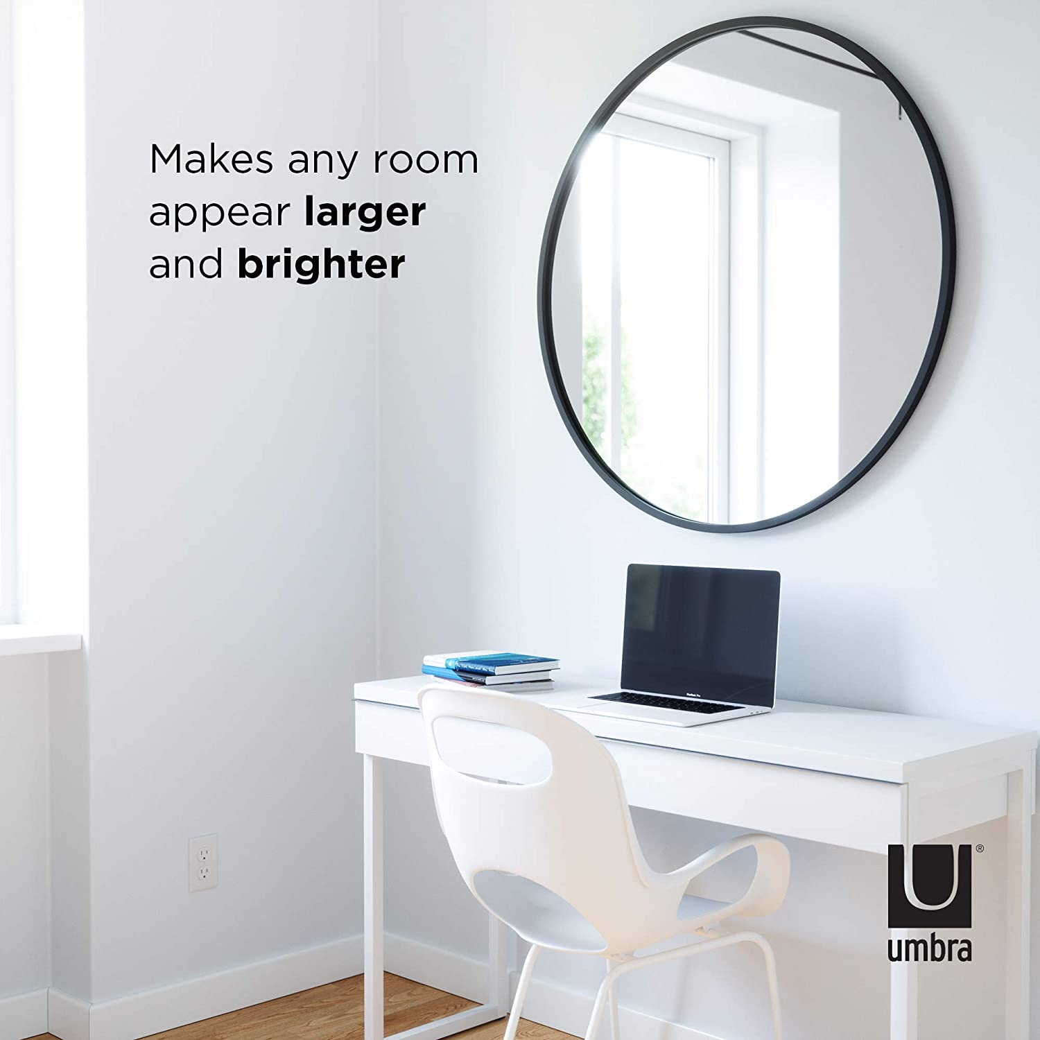 Umbra Hub 37” Round Wall Mirror with Rubber Frame, Modern Decor for Entryways, Washrooms, Living R