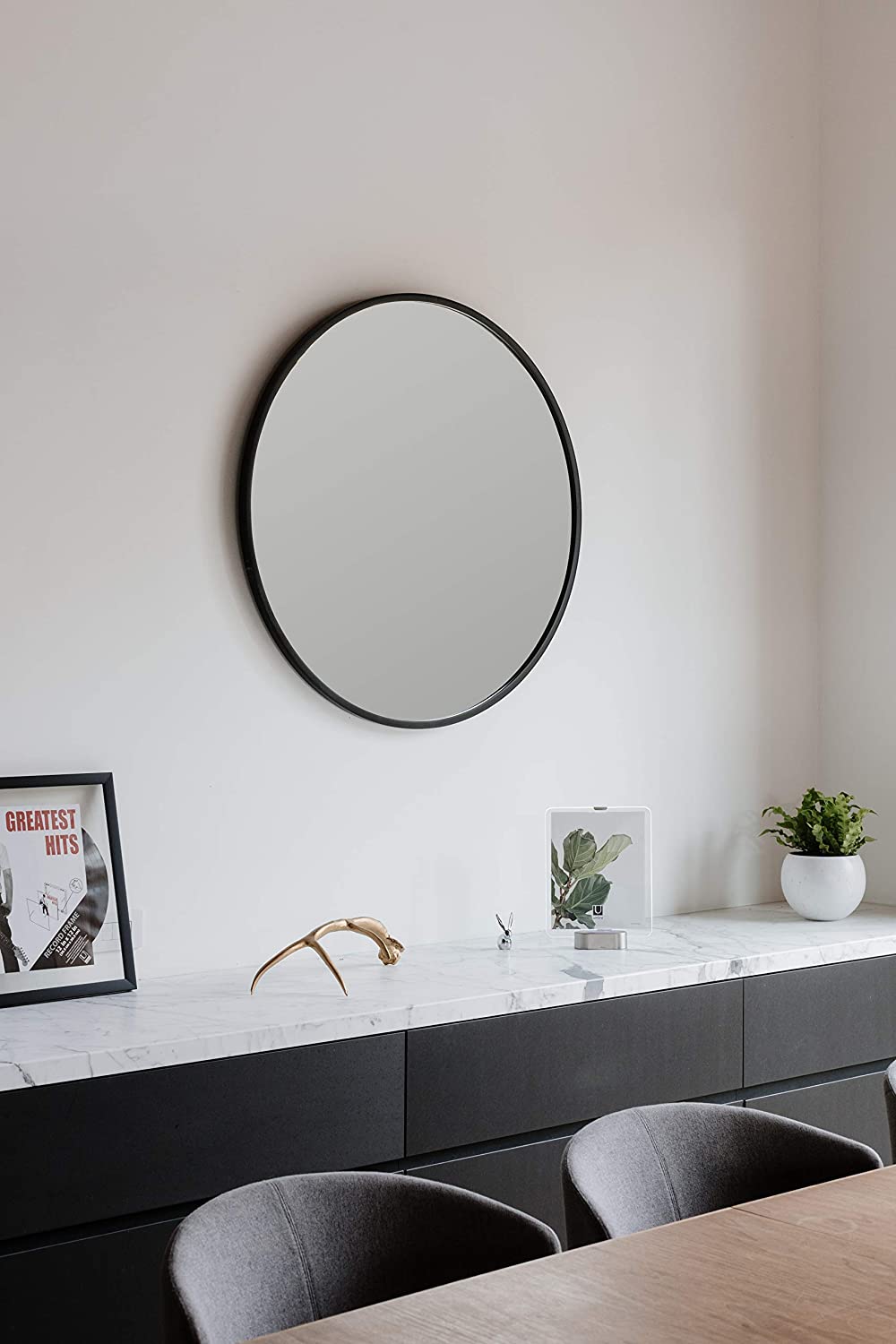 Umbra Hub 37” Round Wall Mirror with Rubber Frame, Modern Decor for Entryways, Washrooms, Living R