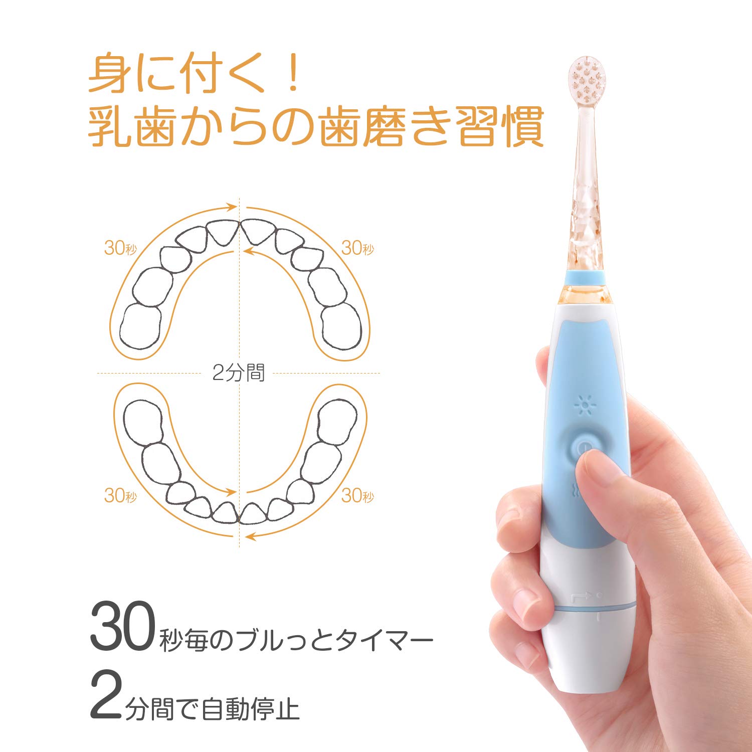 BabySmile Kids Sonic Electric Toothbrush for Ages 0-12 Years (Made in Japan) with Rainbow LED and Sm
