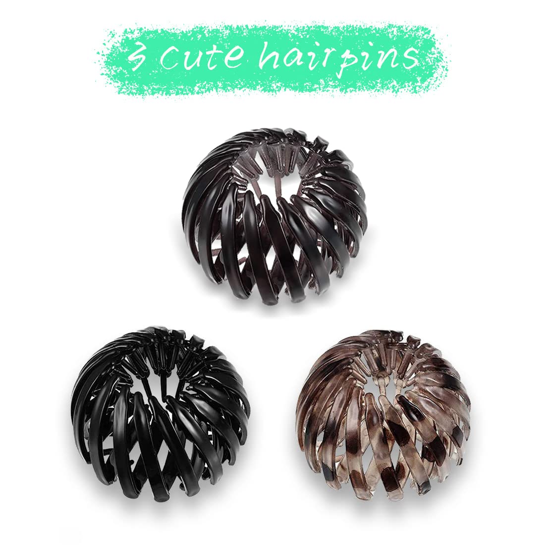 3 Pieces Expandable Ponytail Holder Ponytail Hairpin Curling Birds Nest Hair Clip Vintage Geometric 