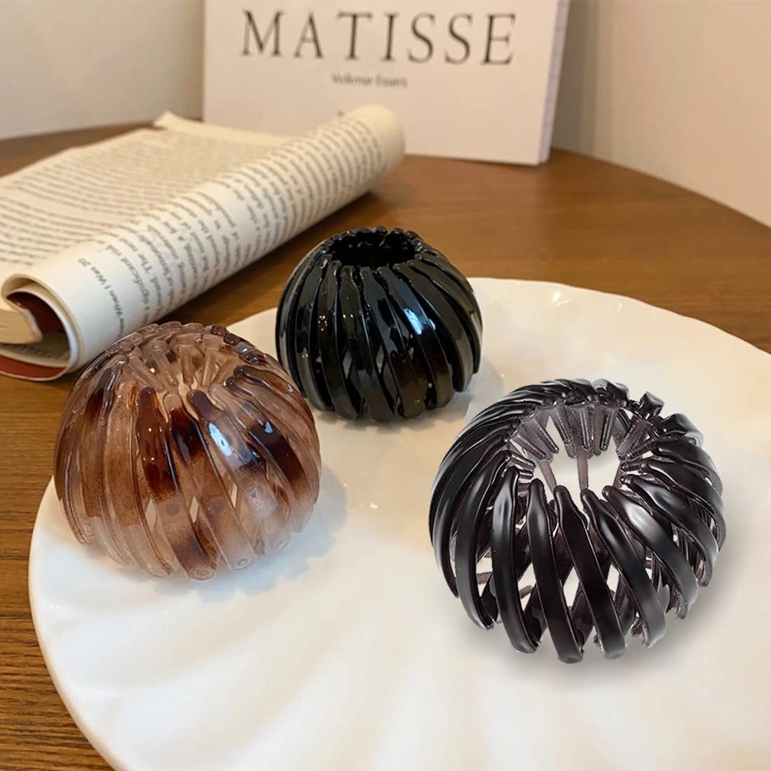 3 Pieces Expandable Ponytail Holder Ponytail Hairpin Curling Birds Nest Hair Clip Vintage Geometric 