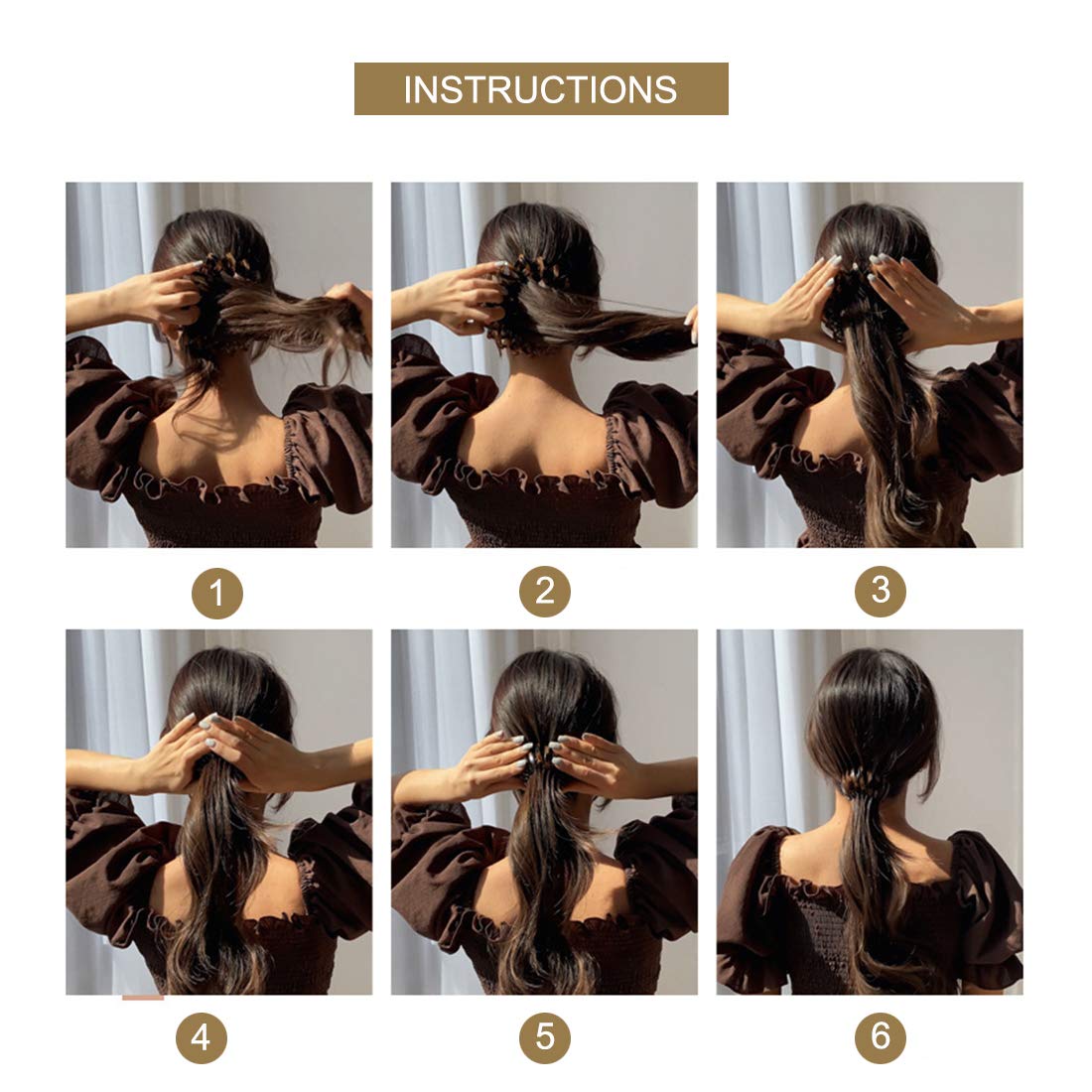 3 Pieces Expandable Ponytail Holder Ponytail Hairpin Curling Birds Nest Hair Clip Vintage Geometric 