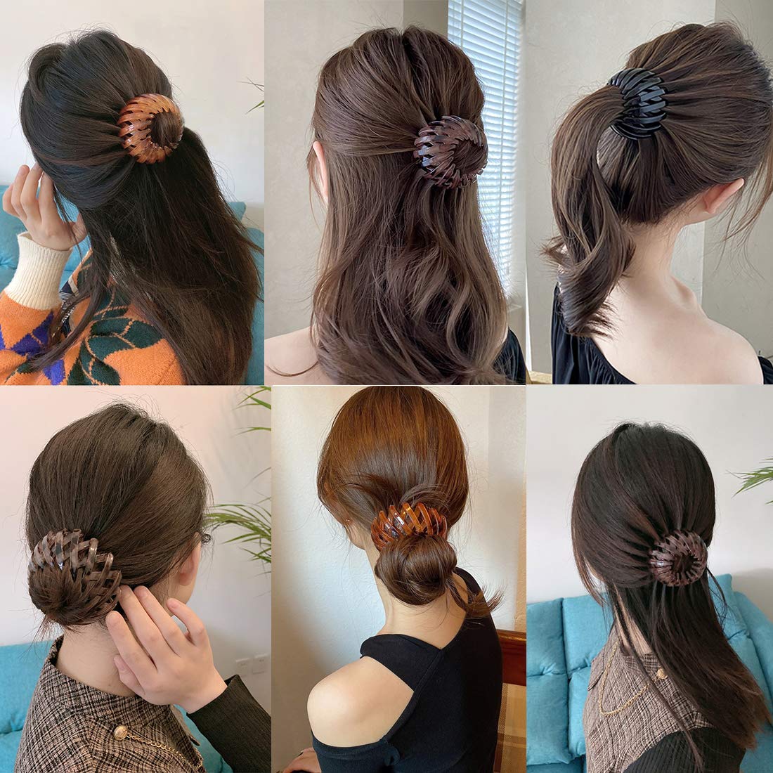 3 Pieces Expandable Ponytail Holder Ponytail Hairpin Curling Birds Nest Hair Clip Vintage Geometric 