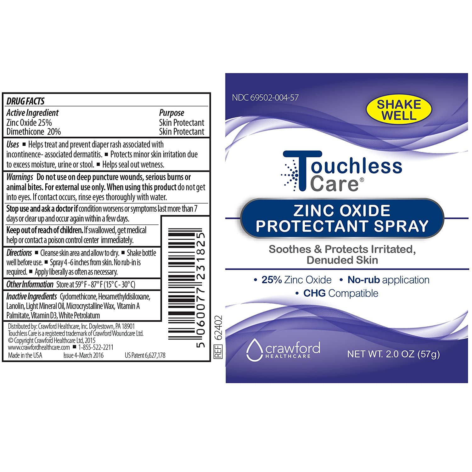 Touchless Care Zinc Oxide Protectant Spray, Fast Relief of Adult Diaper Rash caused by Adult Inconti