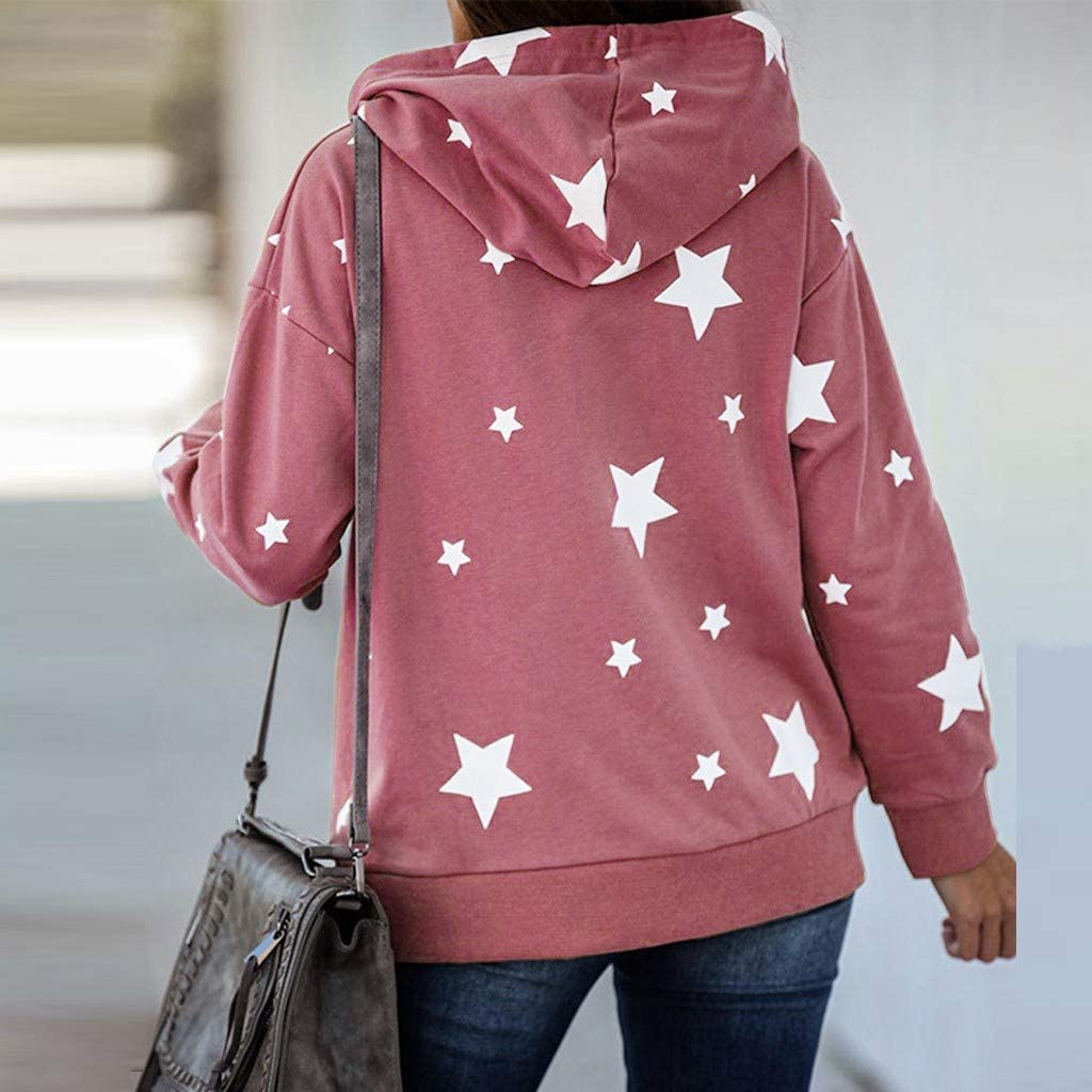 Dosoop Women Casual Tops Stars Print Shirt Long Sleeve Tunics Comfy Soft Drawstring Hoodie Pullover