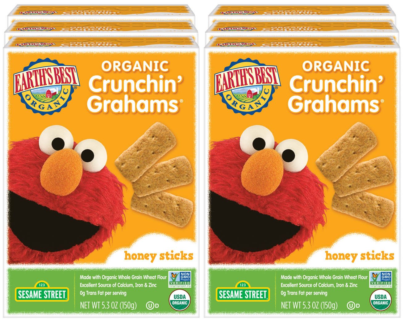 Earth's Best Organic Sesame Street Toddler Snacks, Crunchin' Honey Sticks, Grahams, 5.3 Oz Box (Pack