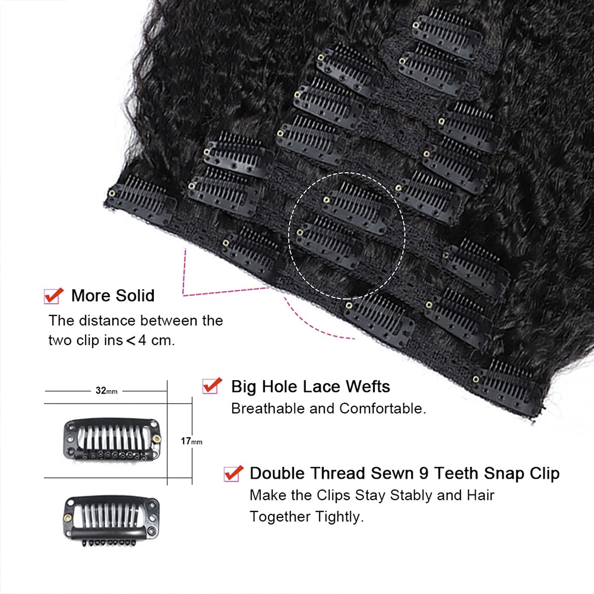 Clip in Human Hair Extensions Kinky Straight 100% Unprocessed Virgin Remy Hair Clip Ins For Black Wo