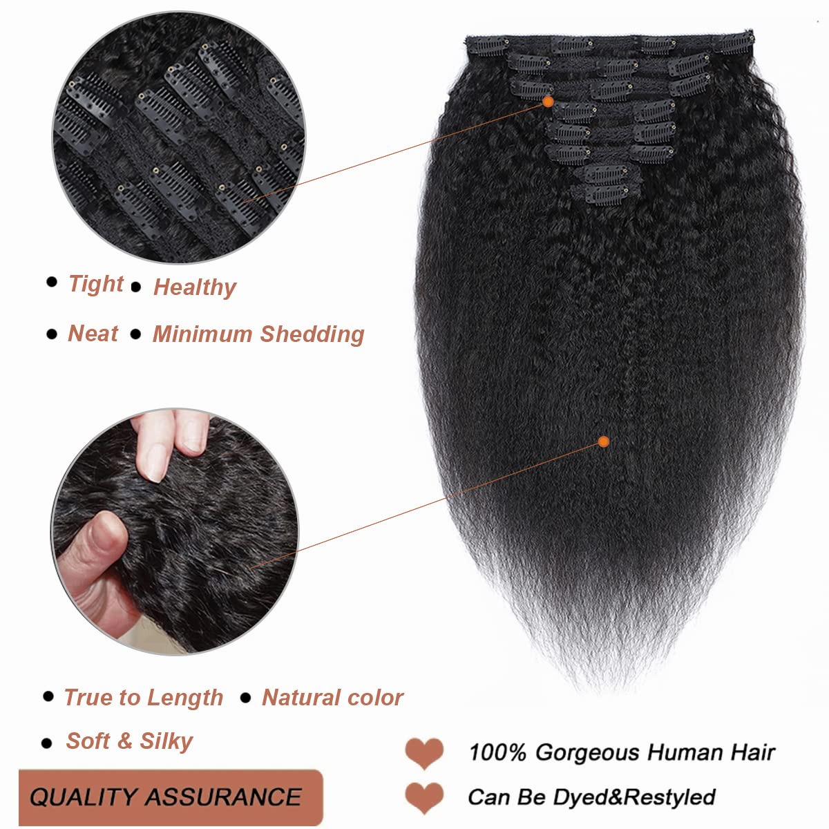 Clip in Human Hair Extensions Kinky Straight 100% Unprocessed Virgin Remy Hair Clip Ins For Black Wo
