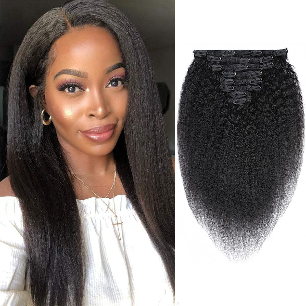 Clip in Human Hair Extensions Kinky Straight 100% Unprocessed Virgin Remy Hair Clip Ins For Black Wo