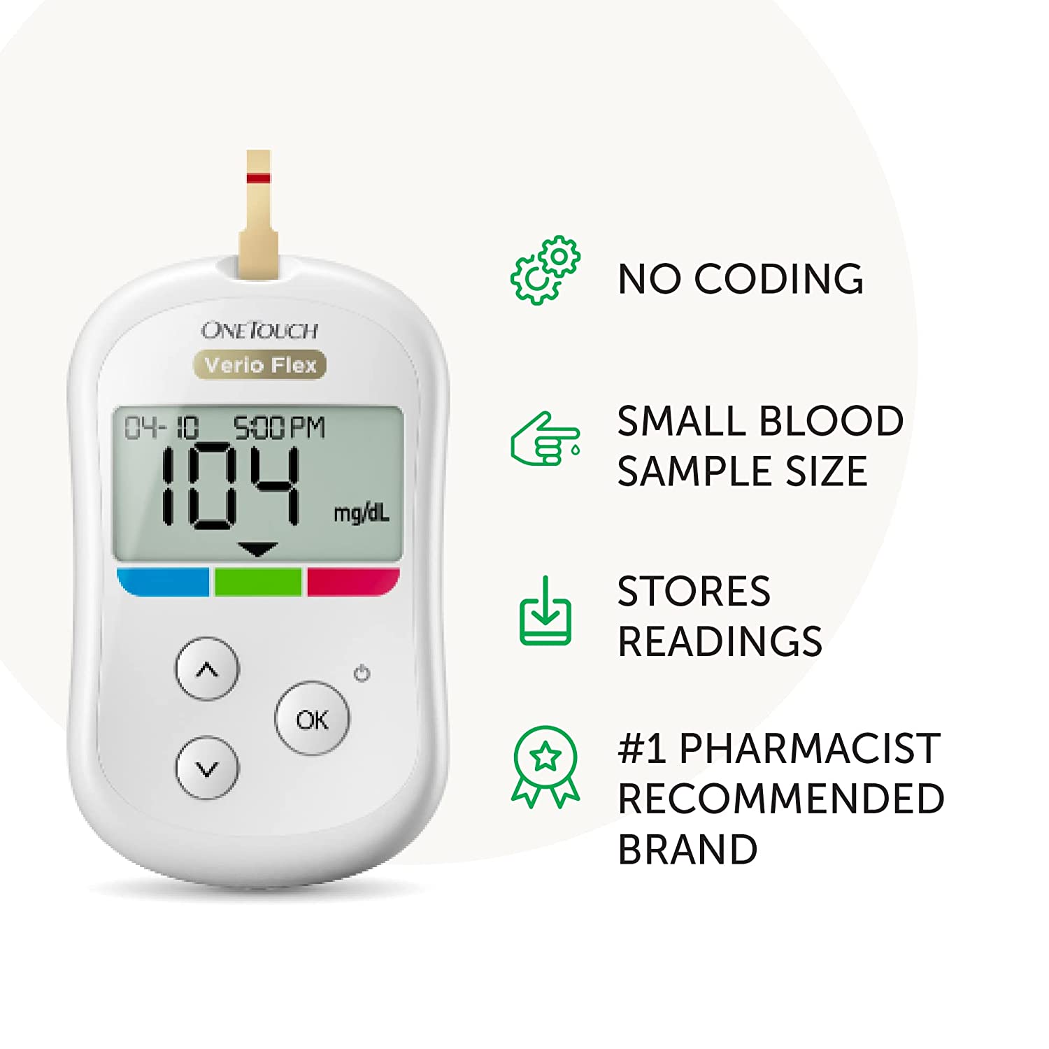 OneTouch Verio Flex Blood Glucose Meter | Glucose Monitor For Blood Sugar Test Kit | Includes Blood
