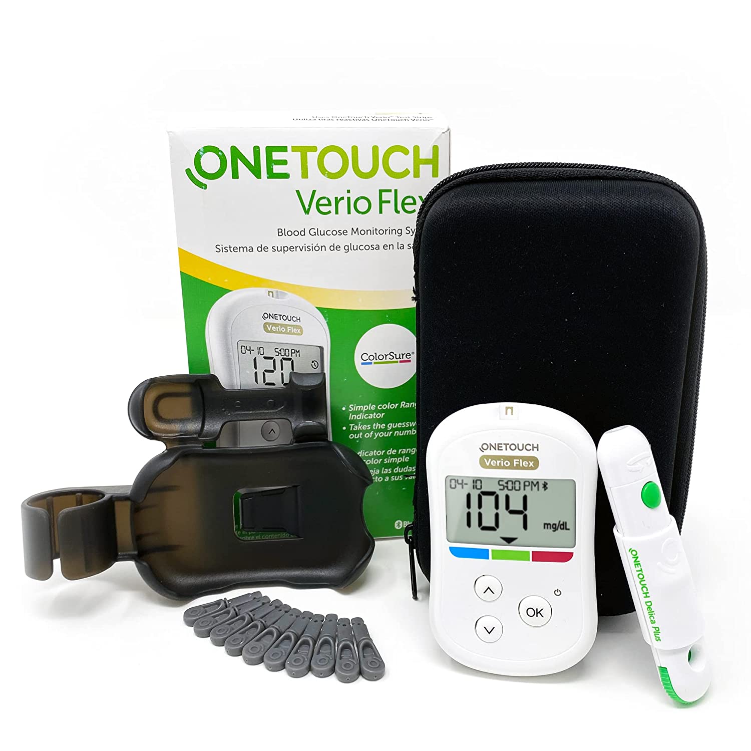 OneTouch Verio Flex Blood Glucose Meter | Glucose Monitor For Blood Sugar Test Kit | Includes Blood