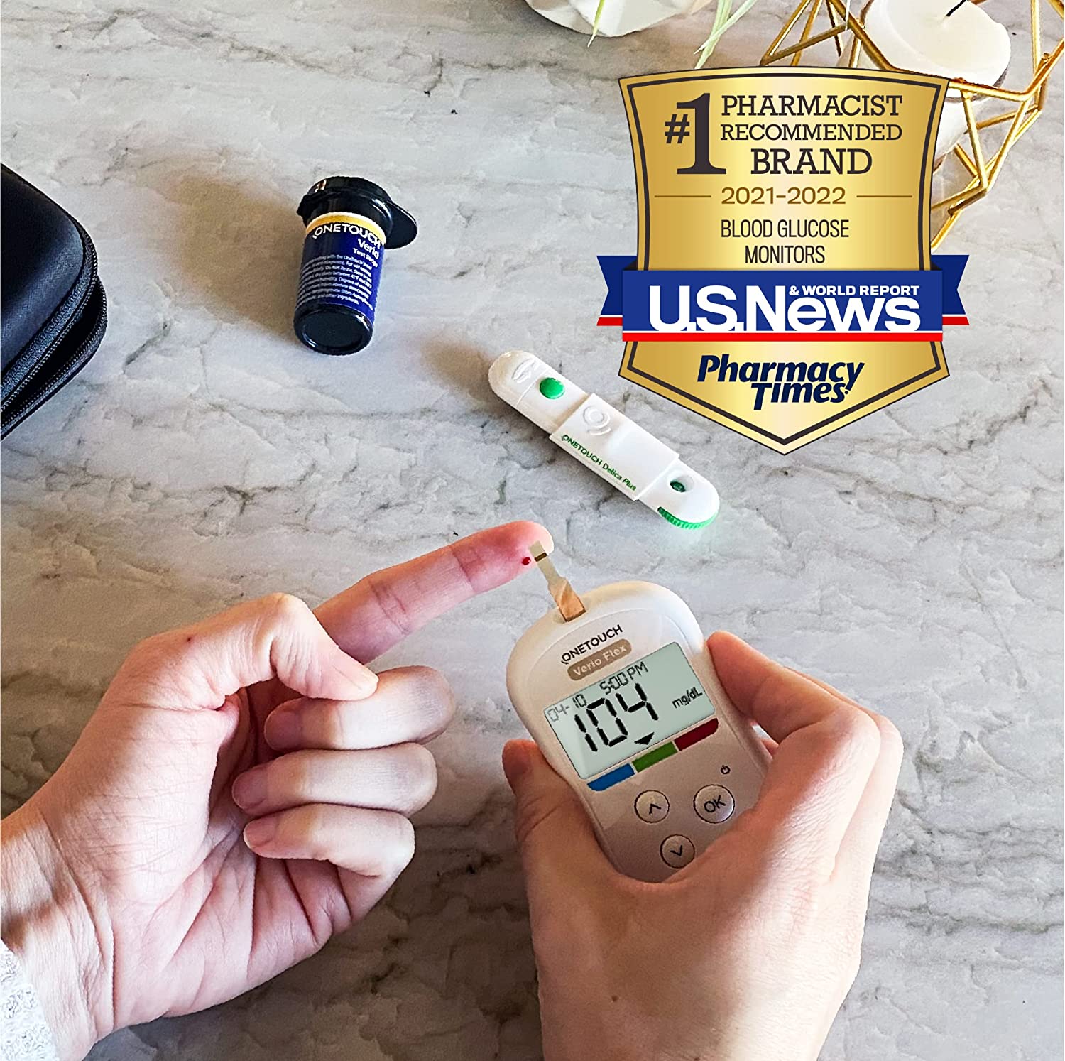 OneTouch Verio Flex Blood Glucose Meter | Glucose Monitor For Blood Sugar Test Kit | Includes Blood